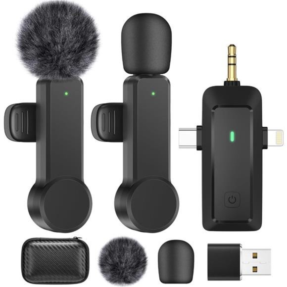 Wireless Lavalier Microphone for iPhone Android Camera – Cordless Lapel Mics - Picture 1 of 8
